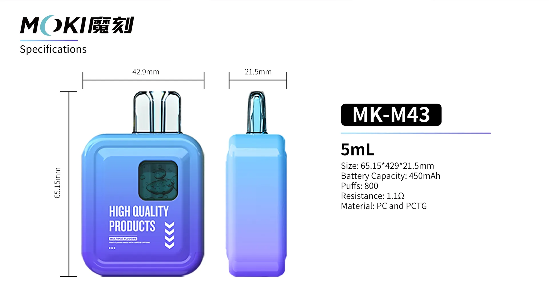 parameters van M43 Mini Pocket Vape Bar