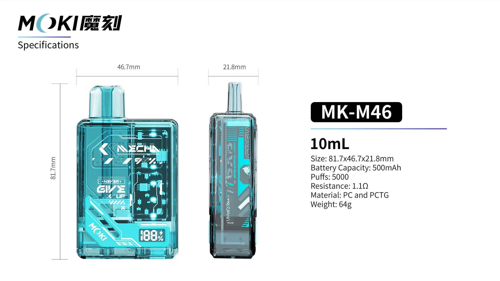 parameters van M46 Cyber Style Transparante Tank Vape