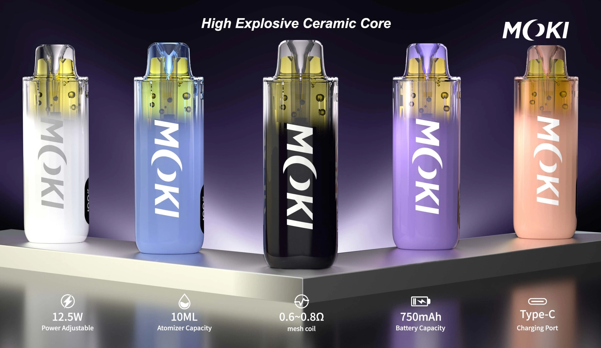 MOKI MK-M63 Vape: 12000 Puffs, 12.5W Power & Transparent E-Liquid Tank | Ceramic Coil Technology
