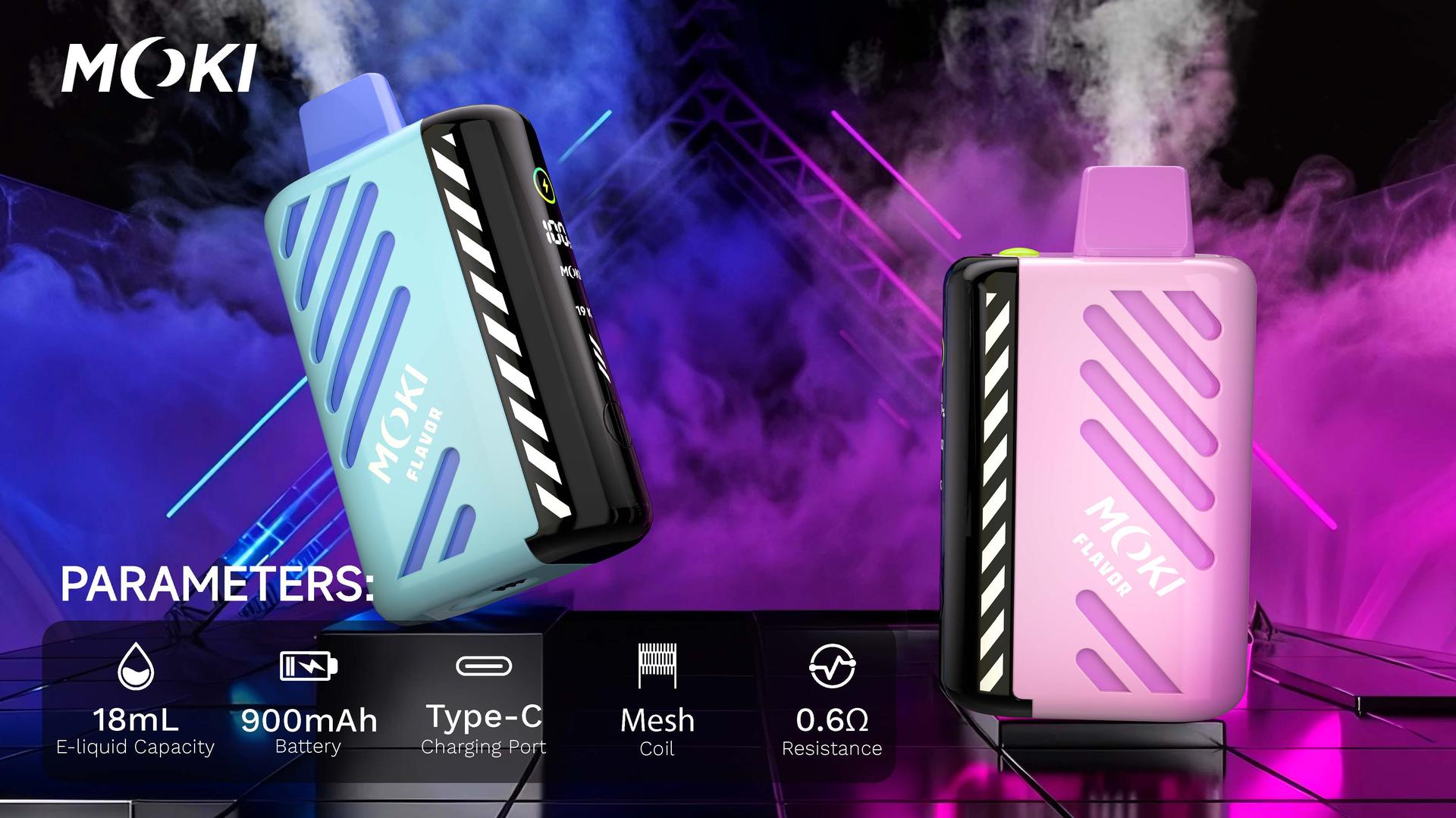 MOKI MK-M89 Vape Bar: 18 ml Capaciteit, Verstelbare Power & Airflow | Slimme LED Display